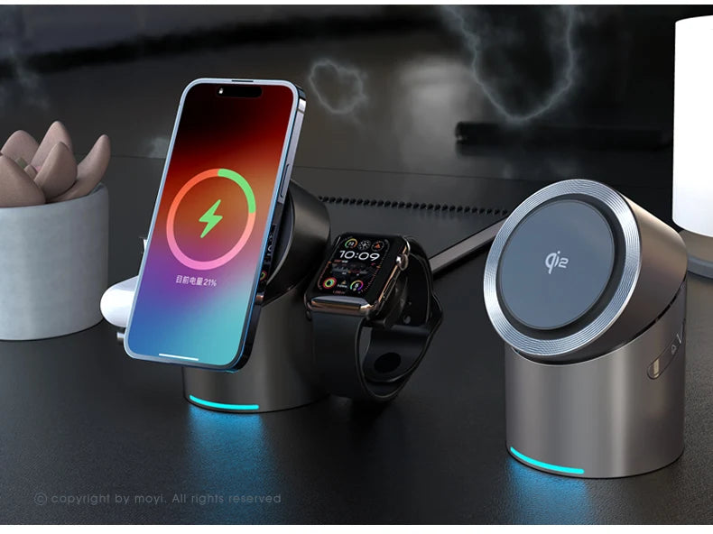 New Smart Qi2 3 In 1 Magsafe Magnetic Wireless Charger For Android iPhone iWatch Airpods Induction Fast Charging Dock Station