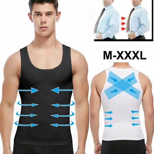 Mens Slimming Body Shaper Shapewear Abs Abdomen Compression Shirt to Hide Gynecomastia Moobs Workout Tank Tops Undershirts