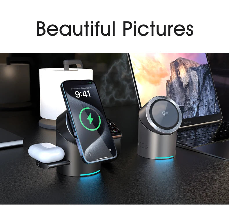 New Smart Qi2 3 In 1 Magsafe Magnetic Wireless Charger For Android iPhone iWatch Airpods Induction Fast Charging Dock Station