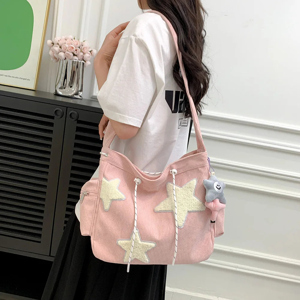 Women Star Pattern Corduroy Crossbody Bag Casual