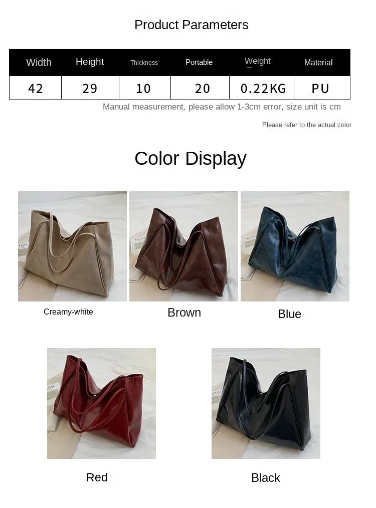 Women Tote Bag Fashion Underarm Pouch Large Capacity Soft Pu Leather Shoulder Bag