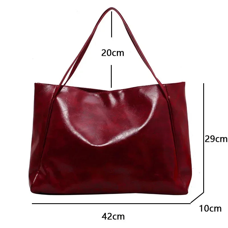 Women Tote Bag Fashion Underarm Pouch Large Capacity Soft Pu Leather Shoulder Bag